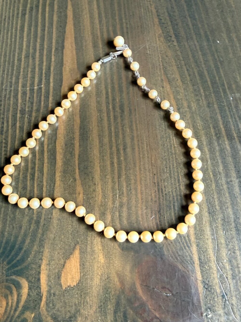 Vintage 1960s Trifari signed Faux pearl necklace Adjustable choker
